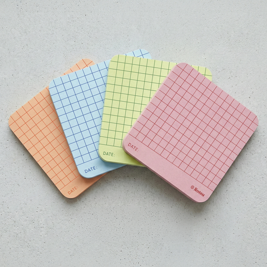 Notsu Graph Grid Sticky Notes 4pk | Premium Thick Paper 120g | Colorful Pastel Graphing Memo Pads with Date, 3" x 3"
