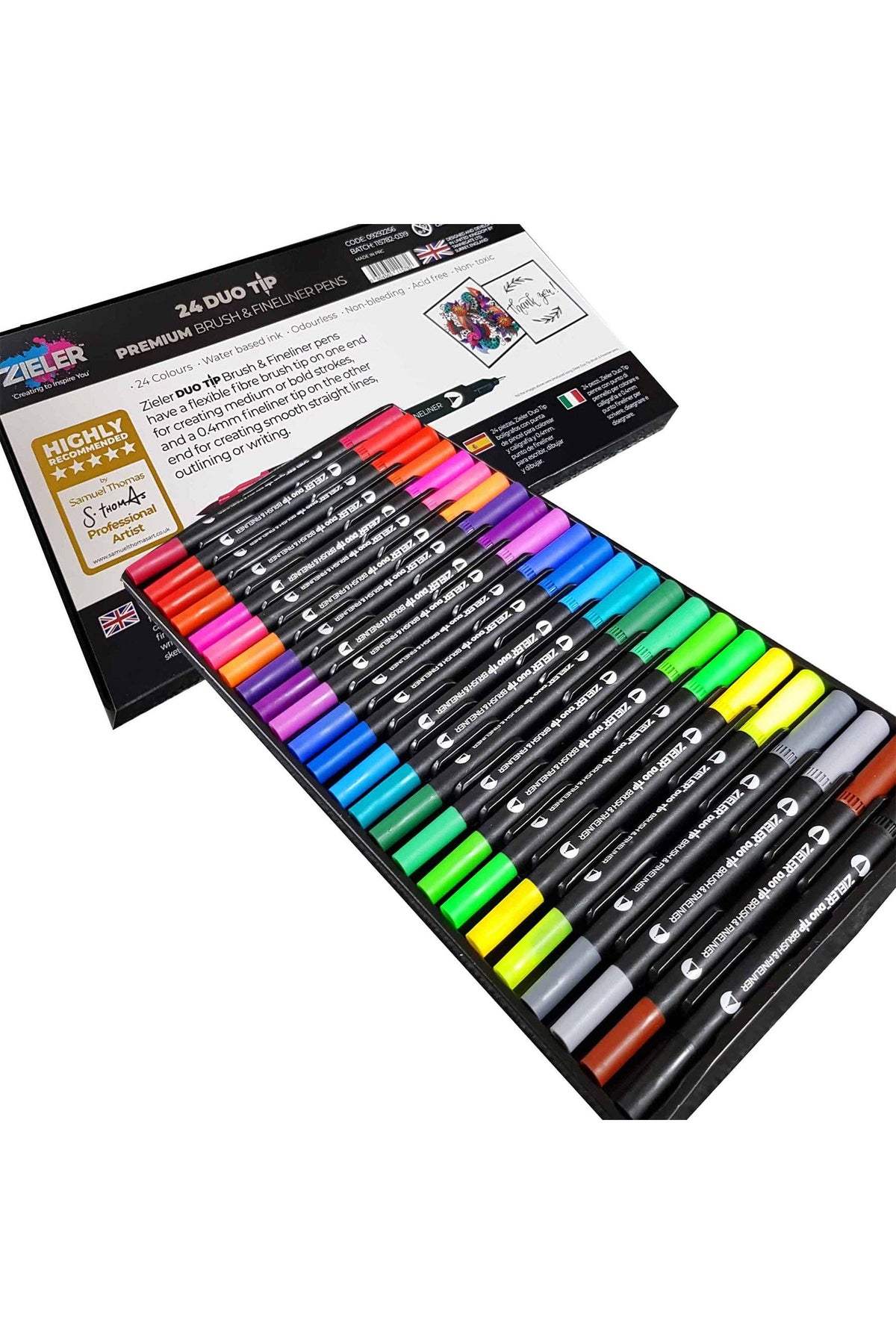 Zieler® Fineliner Pens / Brush Pens (Duo Tip, Set Of 24)