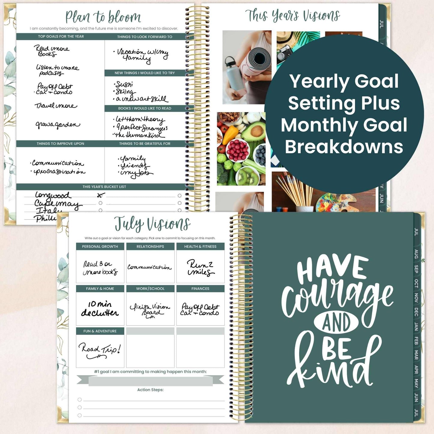 2026-27 Hard Cover Academic Vision Planner, 7x9 Size: Eucalyptus White