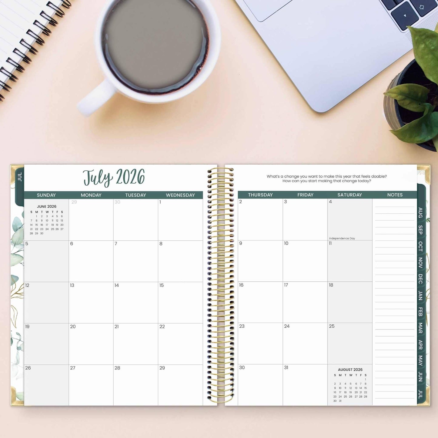 2026-27 Hard Cover Academic Vision Planner, 7x9 Size: Eucalyptus White