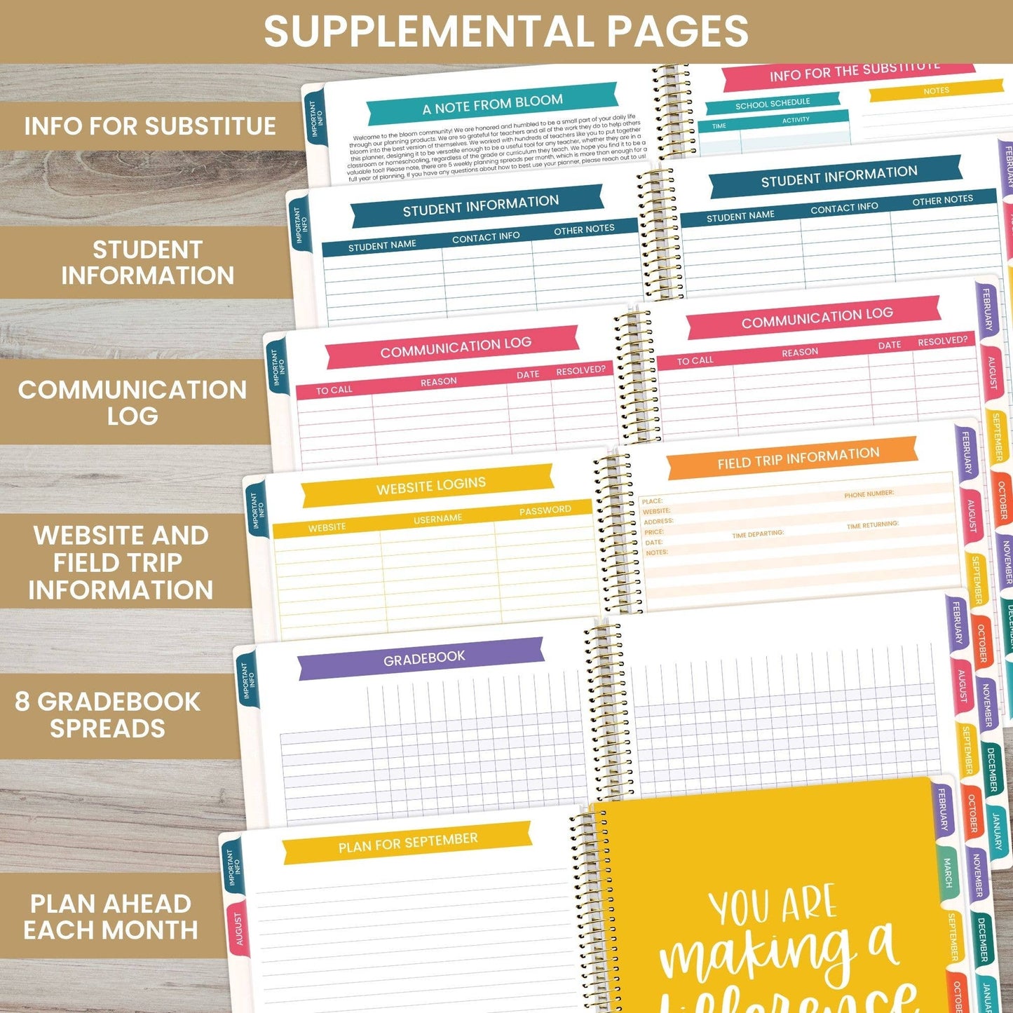 Undated Teacher Planners, Interchangeable: Neutral