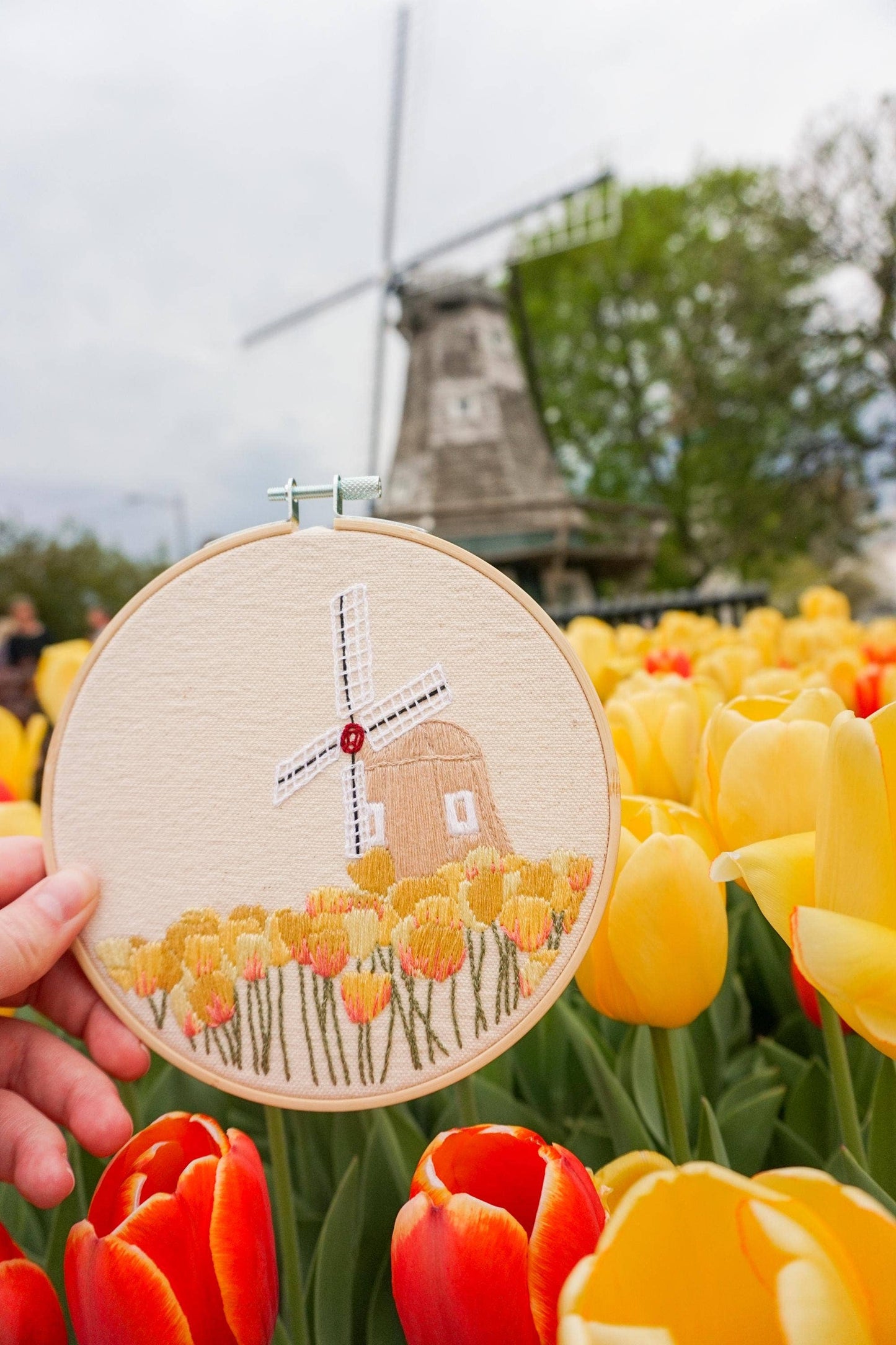 Dutch Tulips 6" Hoop DIY Embroidery Kit: Yellow