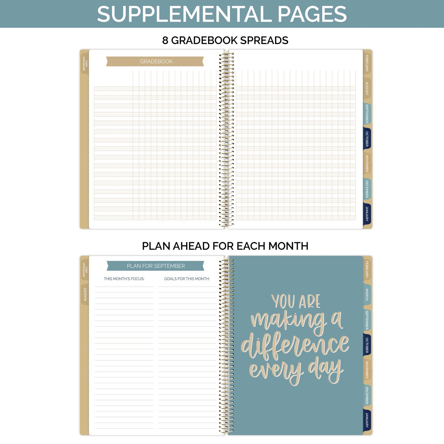 Undated Teacher Planners, Interchangeable: Neutral