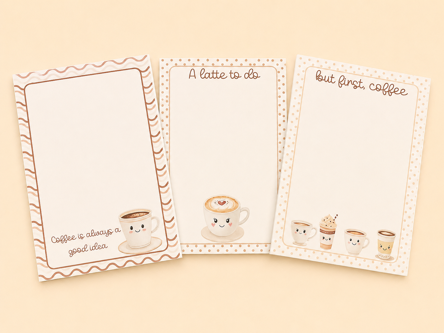 Coffee Lover Notepad Set of 3 | Cute Coffee Desk Pads | Cozy