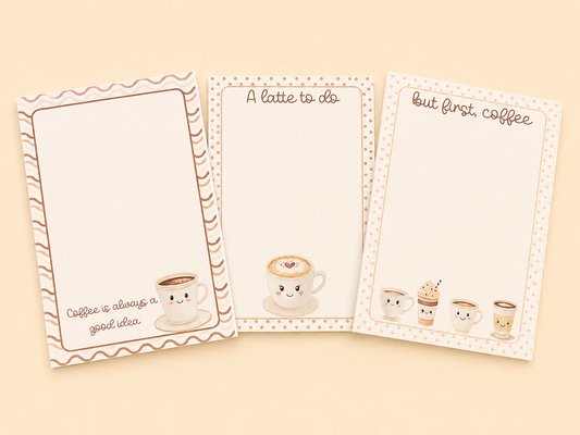 Coffee Lover Notepad Set of 3 | Cute Coffee Desk Pads | Cozy