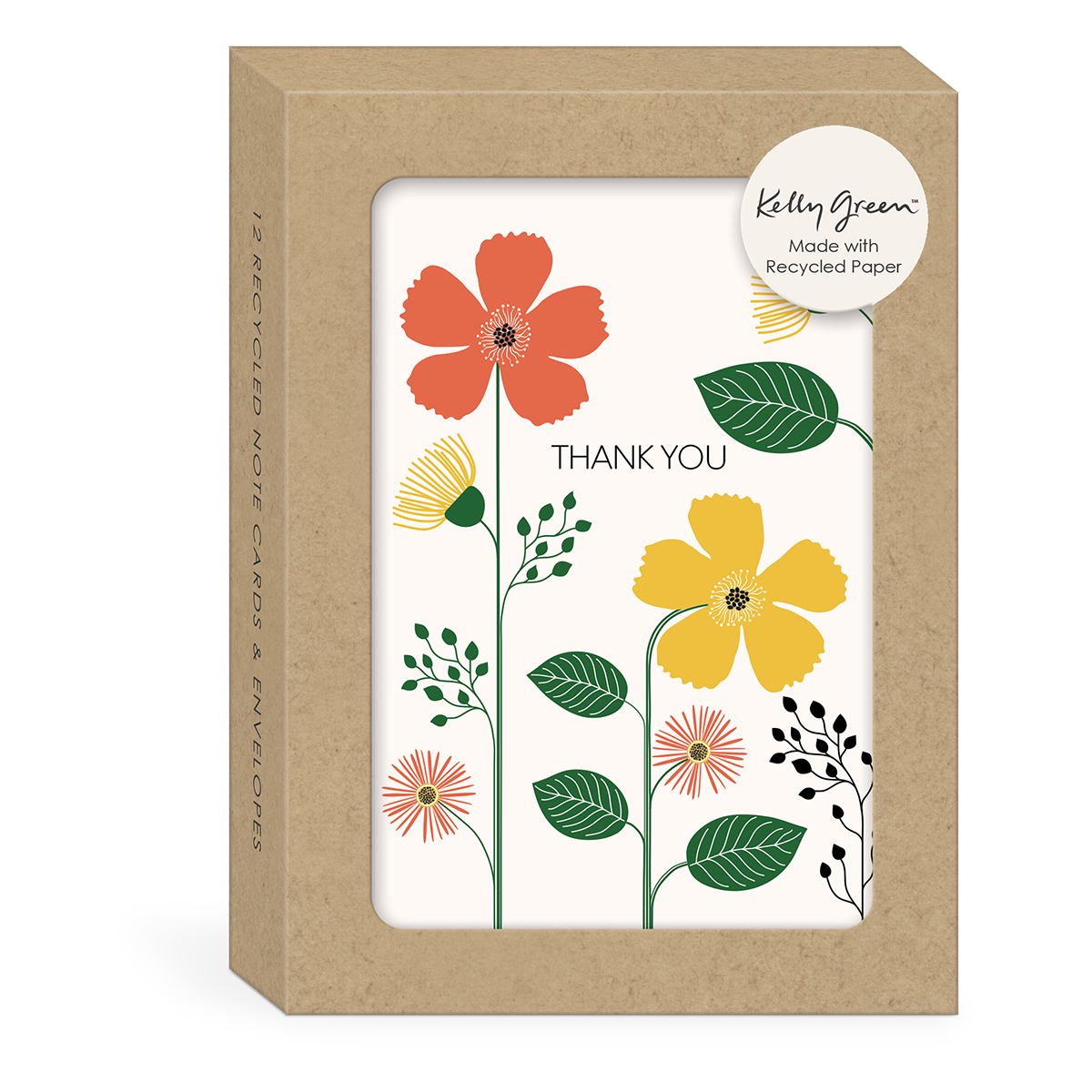 BOXED NOTE CARDS THANK YOU GREEN GARDEN MULTI FLOWER
