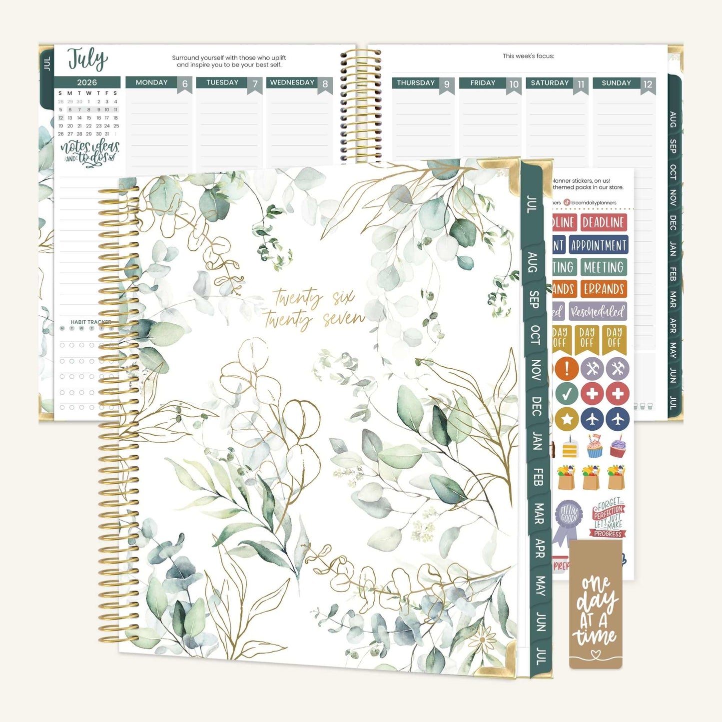 2026-27 Hard Cover Academic Vision Planner, 7x9 Size: Eucalyptus White