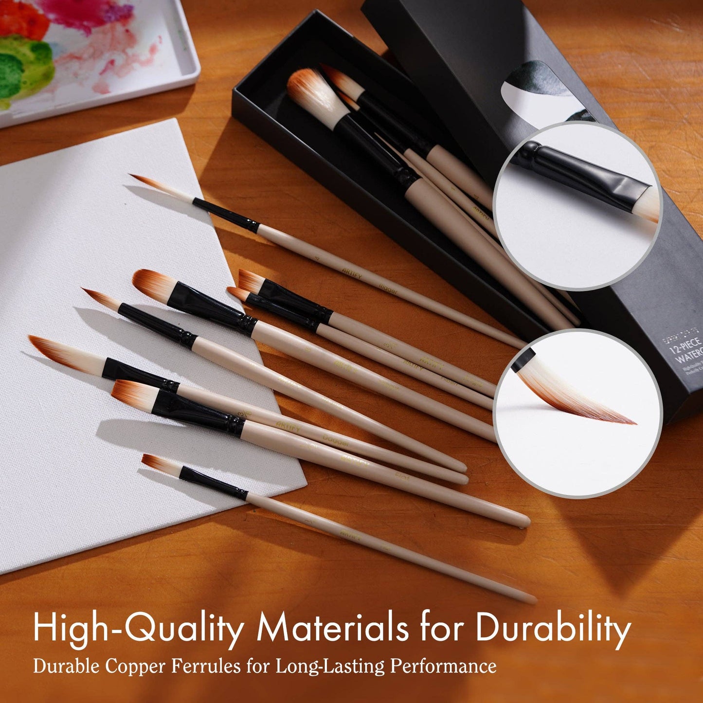 ARTIFY Professional Watercolor Gouache Paint Brush Set with Case for Beginners & Pros: 8 PCS