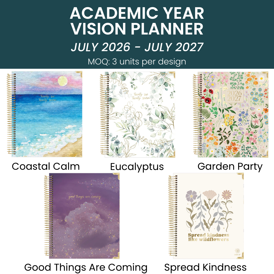 2026-27 Hard Cover Academic Vision Planner, 7x9 Size: Eucalyptus White