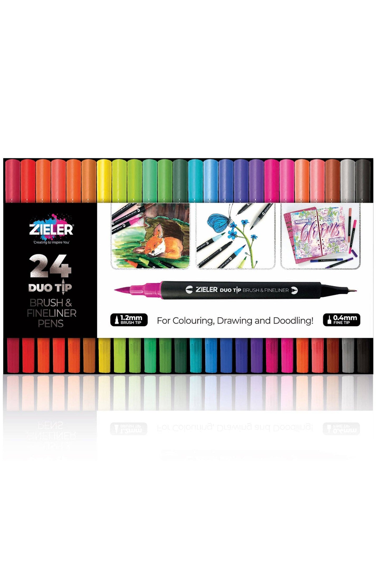 Zieler® Fineliner Pens / Brush Pens (Duo Tip, Set Of 24)