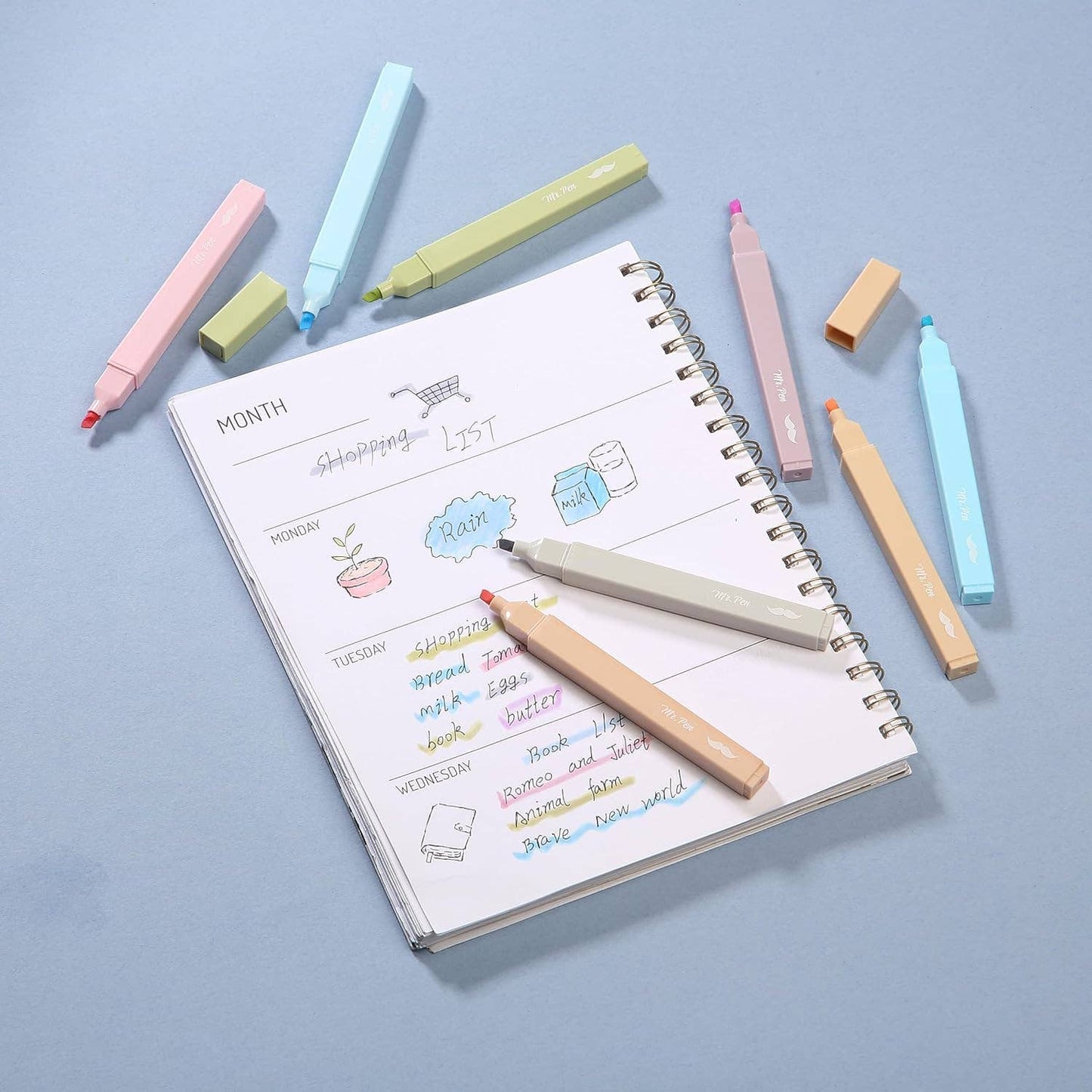 Aesthetic Highlighters, Pastel, 8 Pack: Morandi
