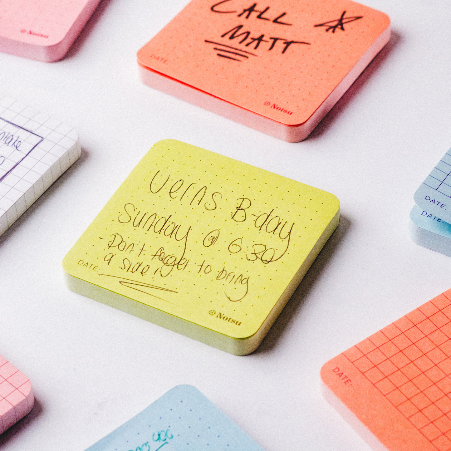 Notsu Dot Grid Sticky Notes 4pk | Premium Thick Paper 120g | Colorful Pastel Dotted Memo Pads with Date, 3" x 3"