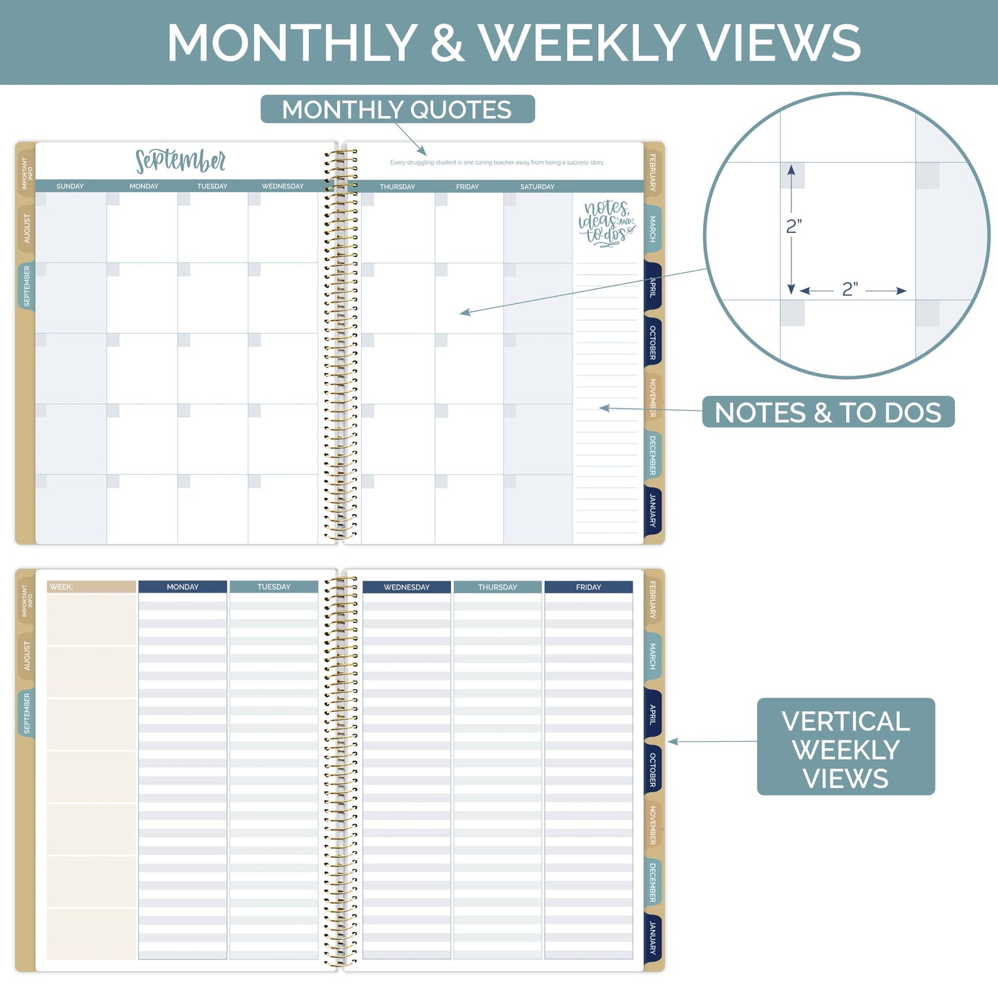 Undated Teacher Planners, Interchangeable: Neutral
