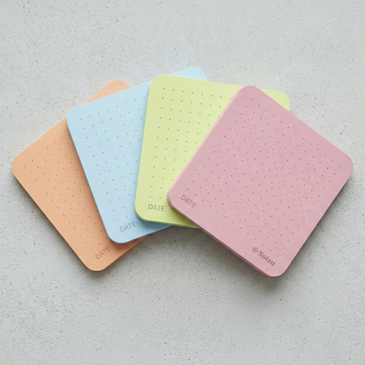 Notsu Dot Grid Sticky Notes 4pk | Premium Thick Paper 120g | Colorful Pastel Dotted Memo Pads with Date, 3" x 3"