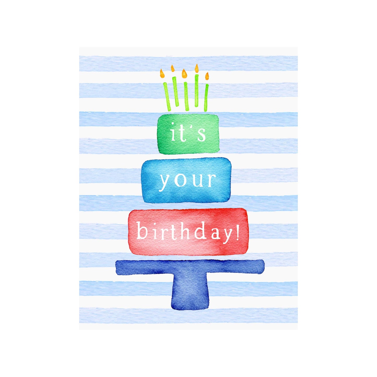 Birthday Cake Greeting Card- Blue: BOX SET OF 8