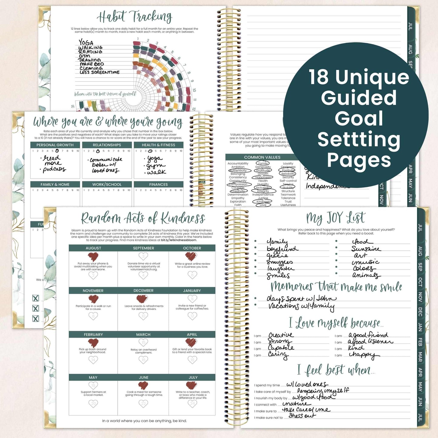 2026-27 Hard Cover Academic Vision Planner, 7x9 Size: Eucalyptus White