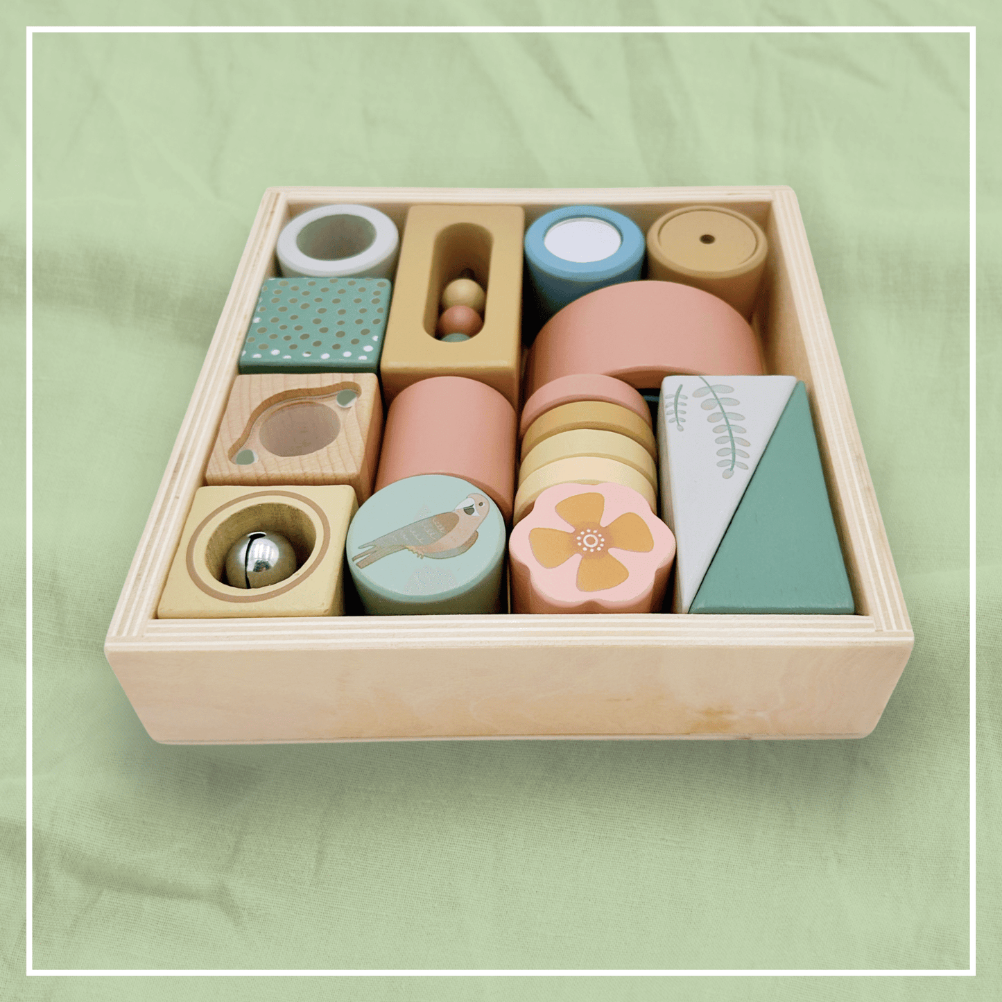 Wooden Activity Blocks 15pc - Interactive Sensory Blocks Ages 12m+