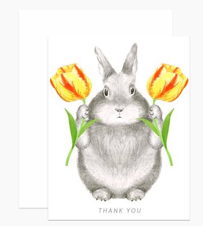 Bunny With Tulips Card - Set of 6
