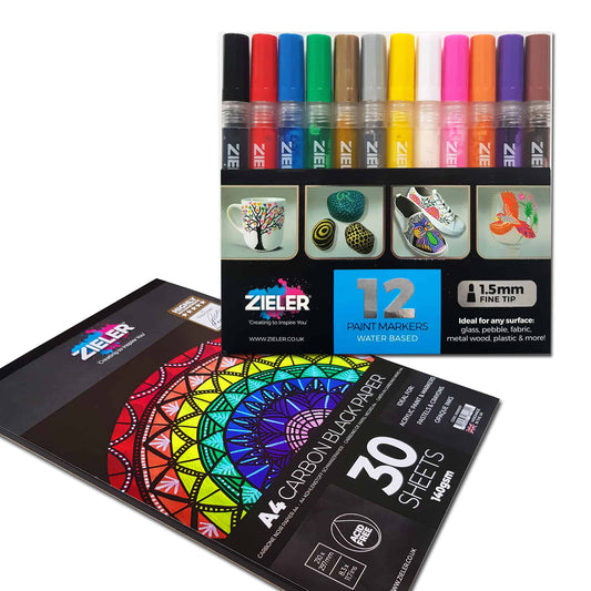 Zieler 12 Paint Marker Pens  & A4 Pad Set - Bright Colours