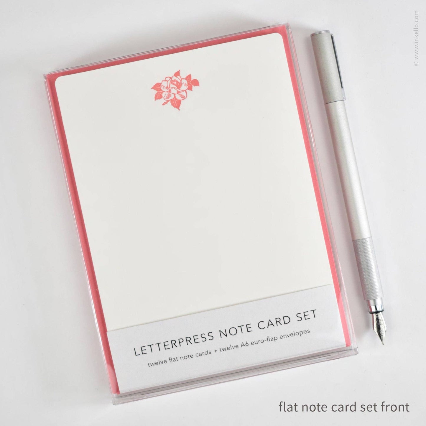 Flat Note Card Set with Vintage Pink Rose (#502)