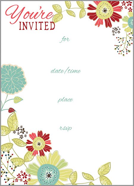 Fill in Invitation - Teal/Red Flowers