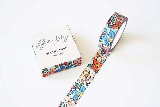 Blue Floral Illustration Washi Tape