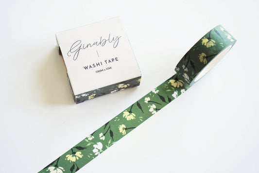 Dark Green Floral Washi Tape