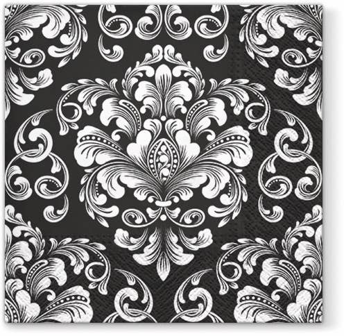 Wedding Pattern Napkins - Damask Paper Napkins: Black & White / Cocktail