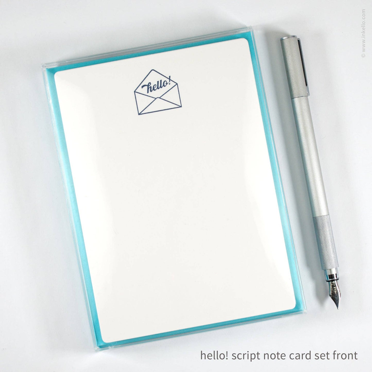 Flat Note Card Set with Navy "Hello!" Script (#502)